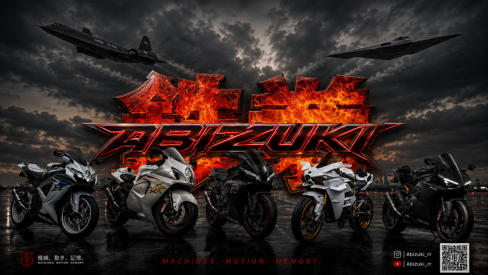 Abizuki motorcycles with jets in the sky