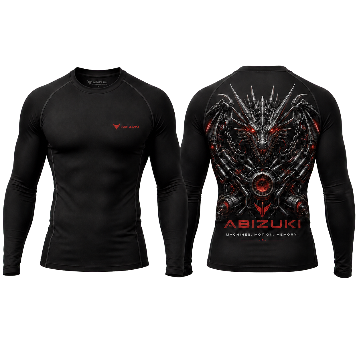 Front and back of the black Abizuki long-sleeve gym shirt