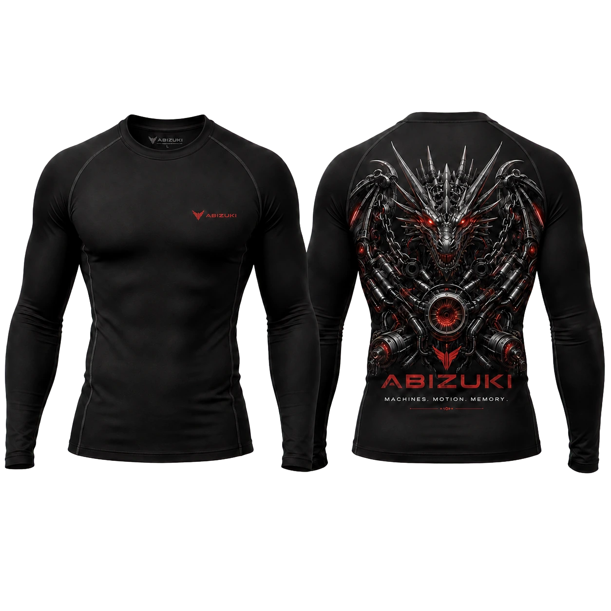 Front and back of the black Abizuki long-sleeve gym shirt