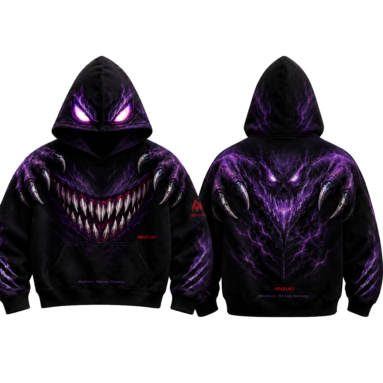 Front and back of the black and purple Abizuki Motion Hoodie