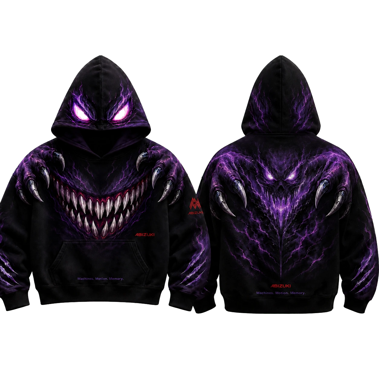 Front and back of the black and purple Abizuki Motion Hoodie