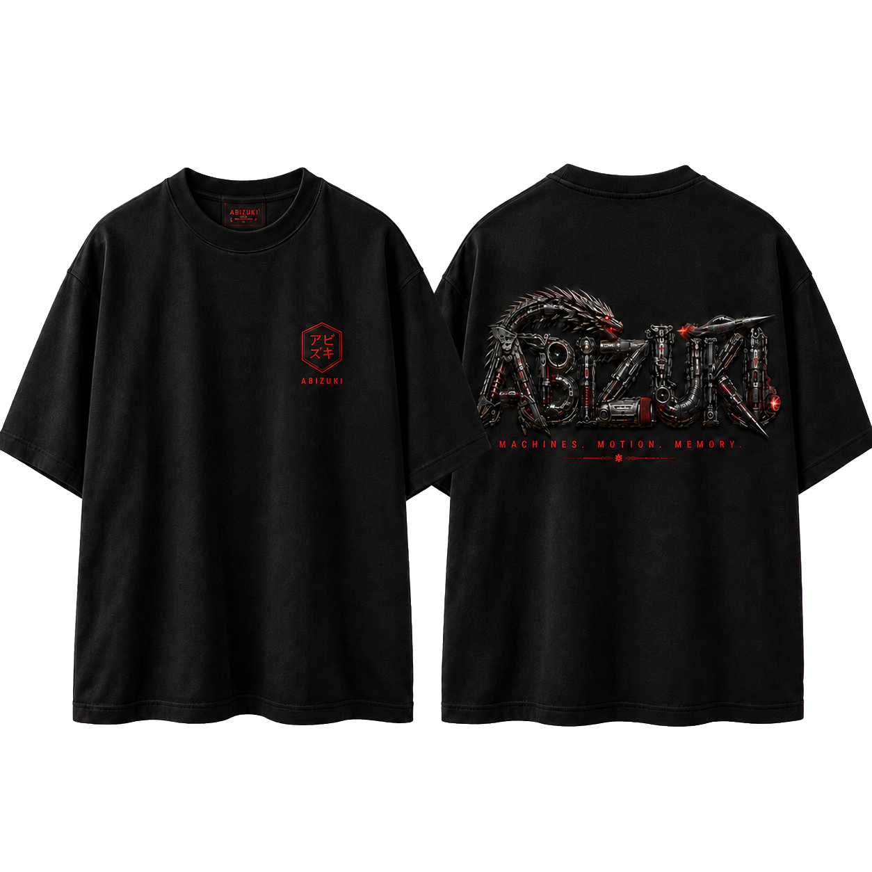 Front and back of the black Abizuki Road Memory T-shirt