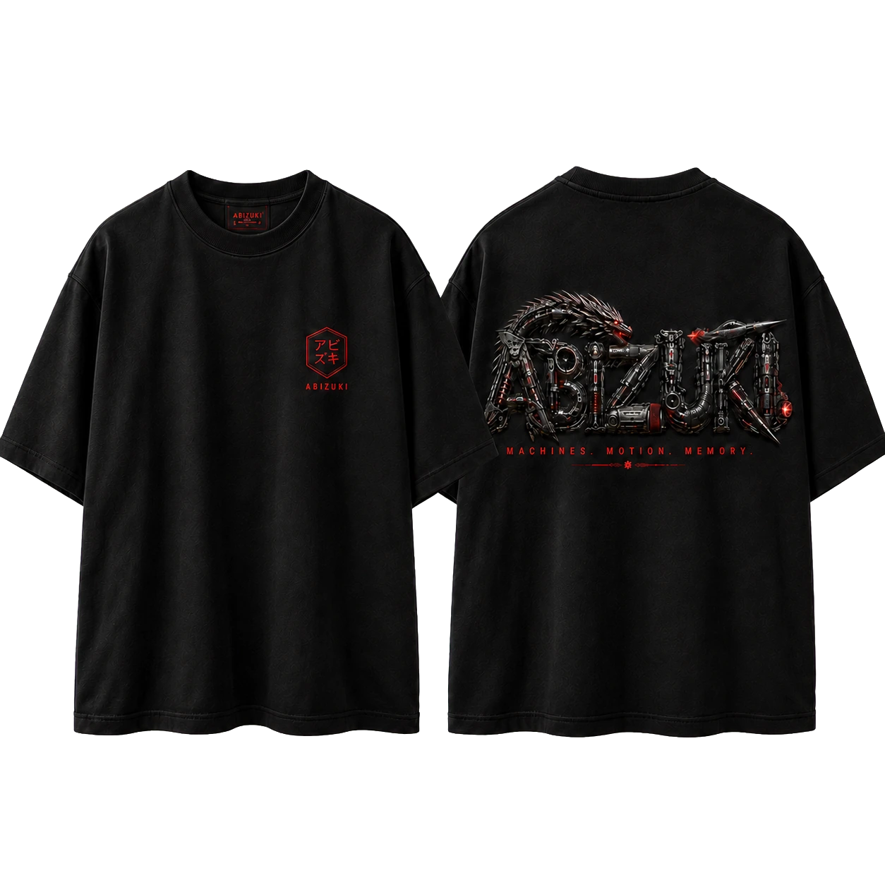 Front and back of the black Abizuki Road Memory T-shirt